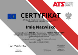 Certyfikat TreneraPersonalnego ATS-SPORT kurs indywidualny